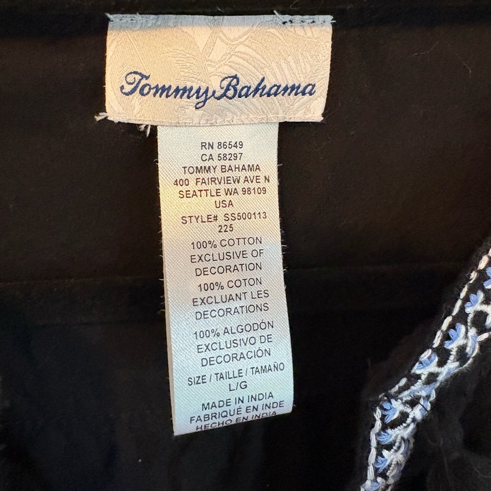 Tommy Bahama Black Tunic Dress L Embroidered Tassel Boho Tiered - Picture 2 of 4